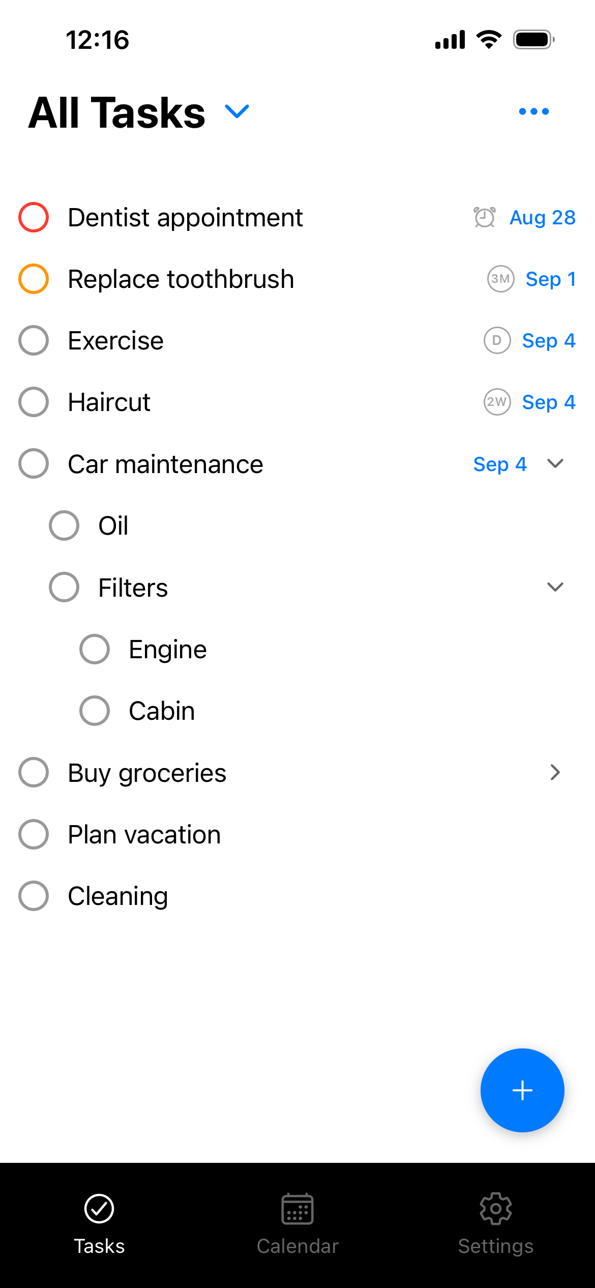 SimplyDo app screenshot - Subtasks